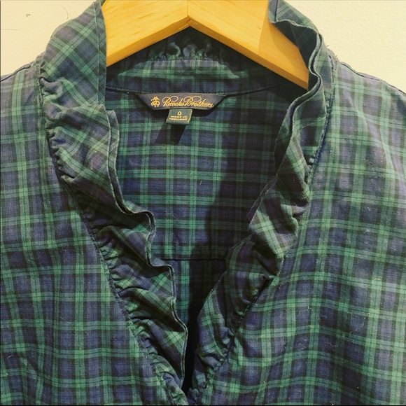 Brooks Brothers Black Watch Plaid Button Down with Ruffled Collar - Picture 3 of 4